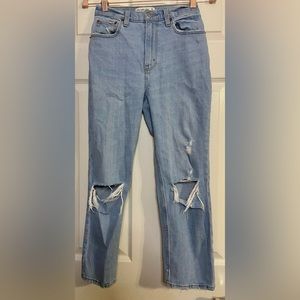 Abrcrombie Fitch Ankle Straight Ultra High Rise Jeans 25 Blue Acid Wash Distress
